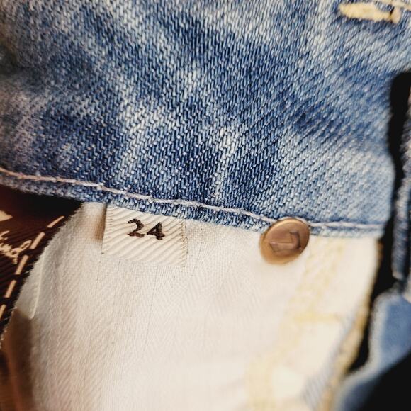 7 for All Mankind denim bleach washed pencil skirt retro Y2K size 24 - Picture 4 of 9